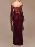 See-through Off-shoulder Slim-fit Evening Dress