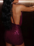 Sequined Deep V-neck Backless Mini Dress