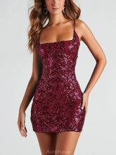 Aurohaya Sequined Sling Slim Fit Mini Dress Wine Red