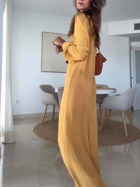 Aurohaya Vacation Style Loose Semi-permeable Knitted Maxi Dress