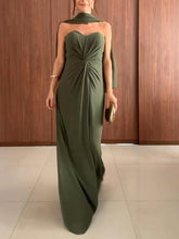 Aurohaya Elegant Twist Pleated Wrap Neck Party Maxi Dress Green
