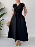 Exquisite V-neck Drawstring Floral Midi Dress
