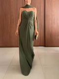 Aurohaya Elegant Twist Pleated Wrap Neck Party Maxi Dress