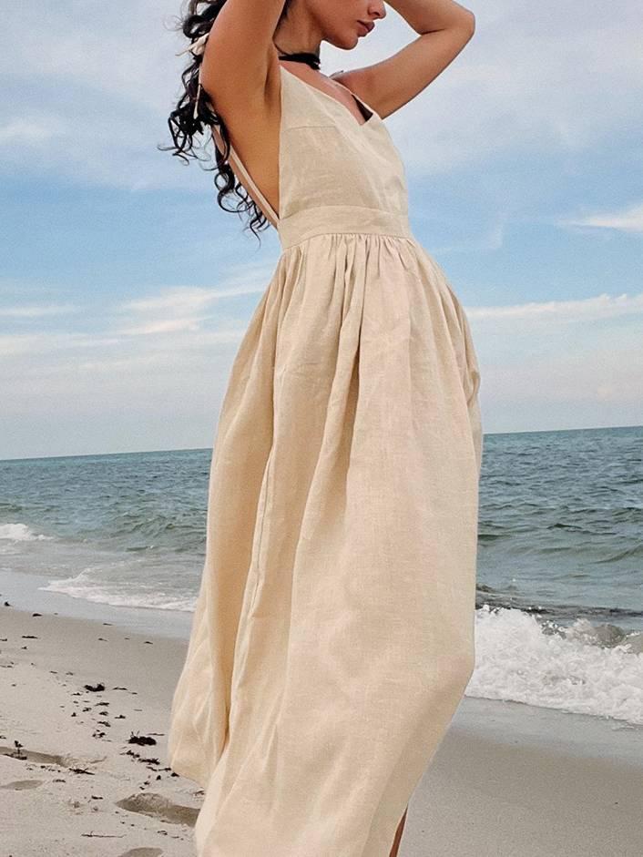 Aurohaya Elegant Sexy Strap Backless Dress