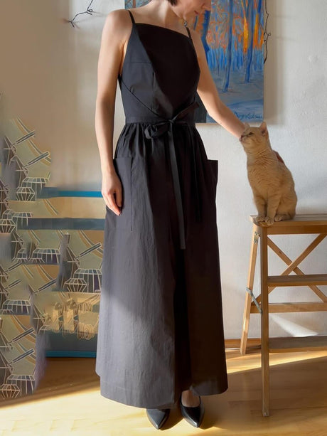 Aurohaya Unique Side Slit Lace-Up Pocket Vest Dress