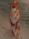 Halter Neck Backless High Slit Printed Dress