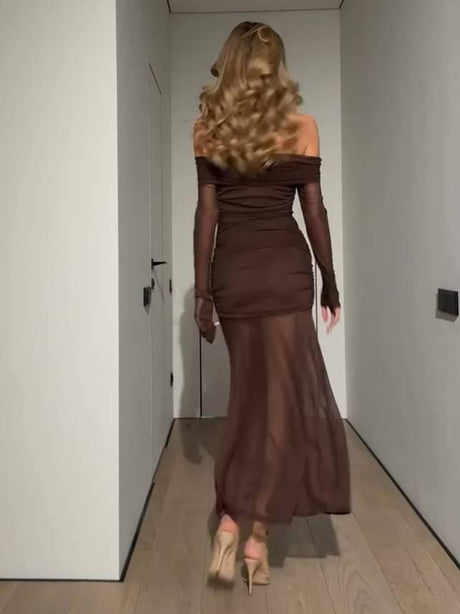 Aurohaya Off-shoulder Tulle Maxi Dress