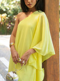 Single-sleeve Design Slant Collar A- Line Maxi Dress
