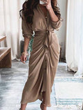 V-neck Pleated Strap Dress