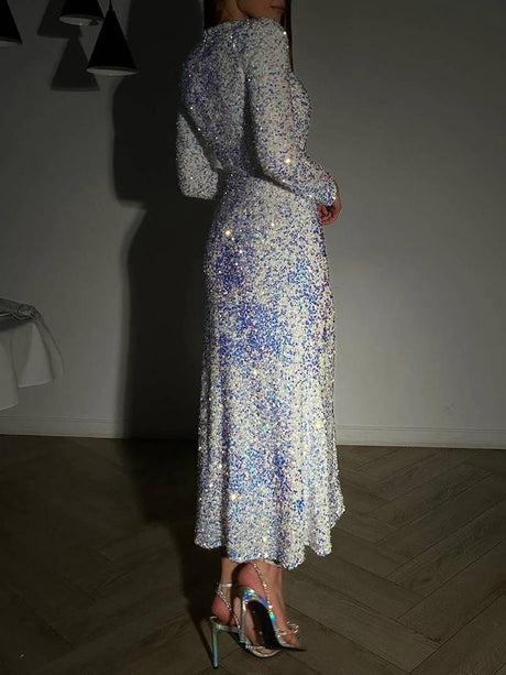 Aurohaya Velvet Sequin Fitted Fishtail Dress