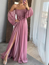 Aurohaya Drawstring Puff Sleeve Dress With Floral Detailing Pink