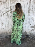 Aurohaya Leopard Print V-neck Pullover Long-sleeved Loose Dress