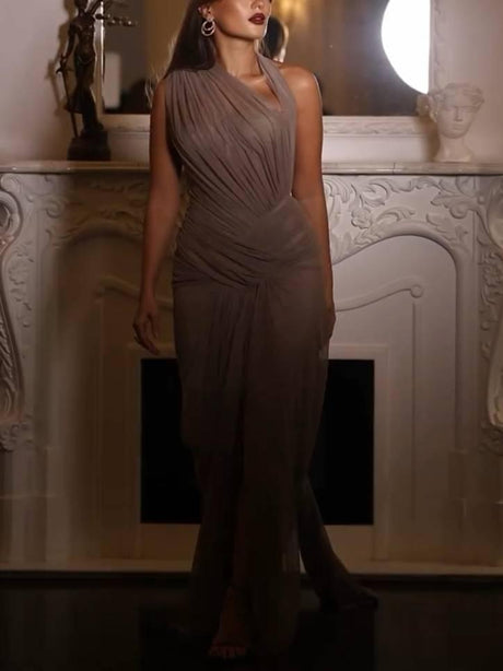 Aurohaya Hollow Design Pleated Maxi Dress