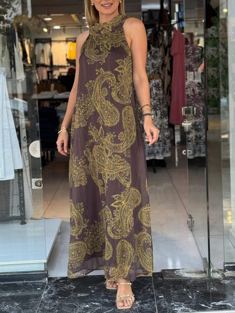 Aurohaya Glittery Vintage Paisley Pattern Dress