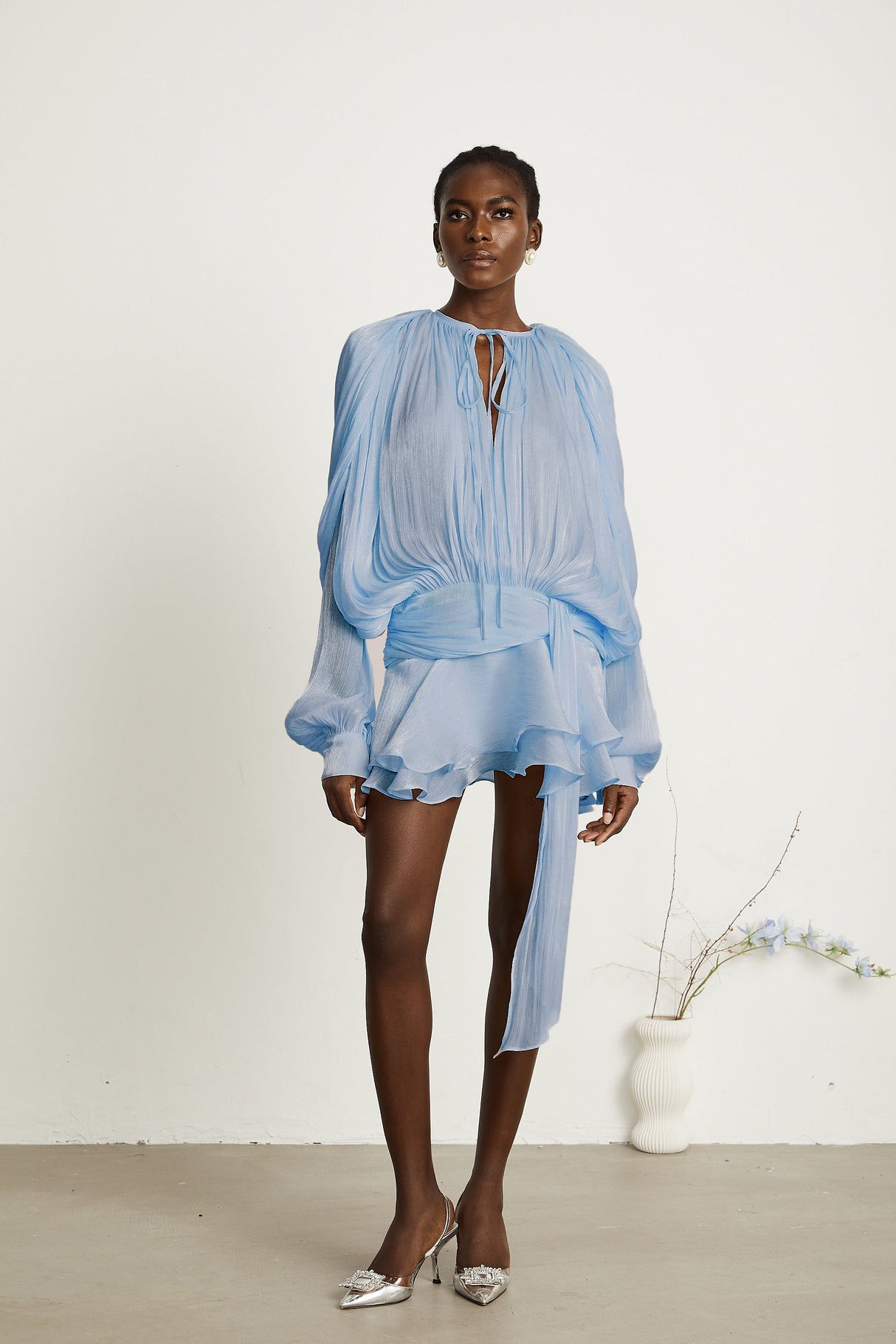 Aurohaya Eugénie Blue Fully Pleated Ruffled Mini Dress