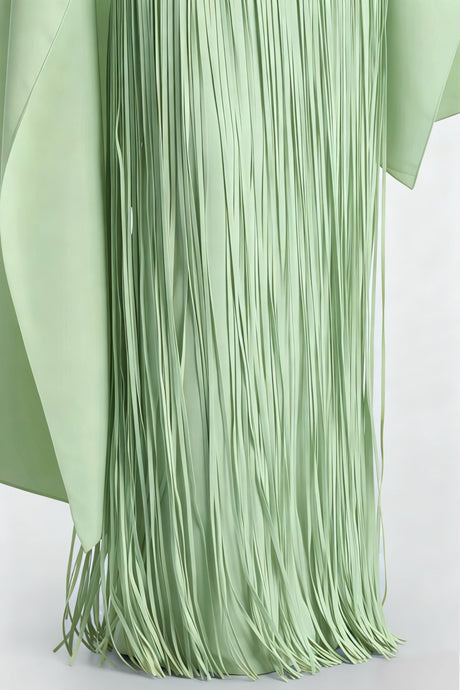 Aurohaya Cayetana Emerald Green Fringe Maxi Dress with Cape Effect