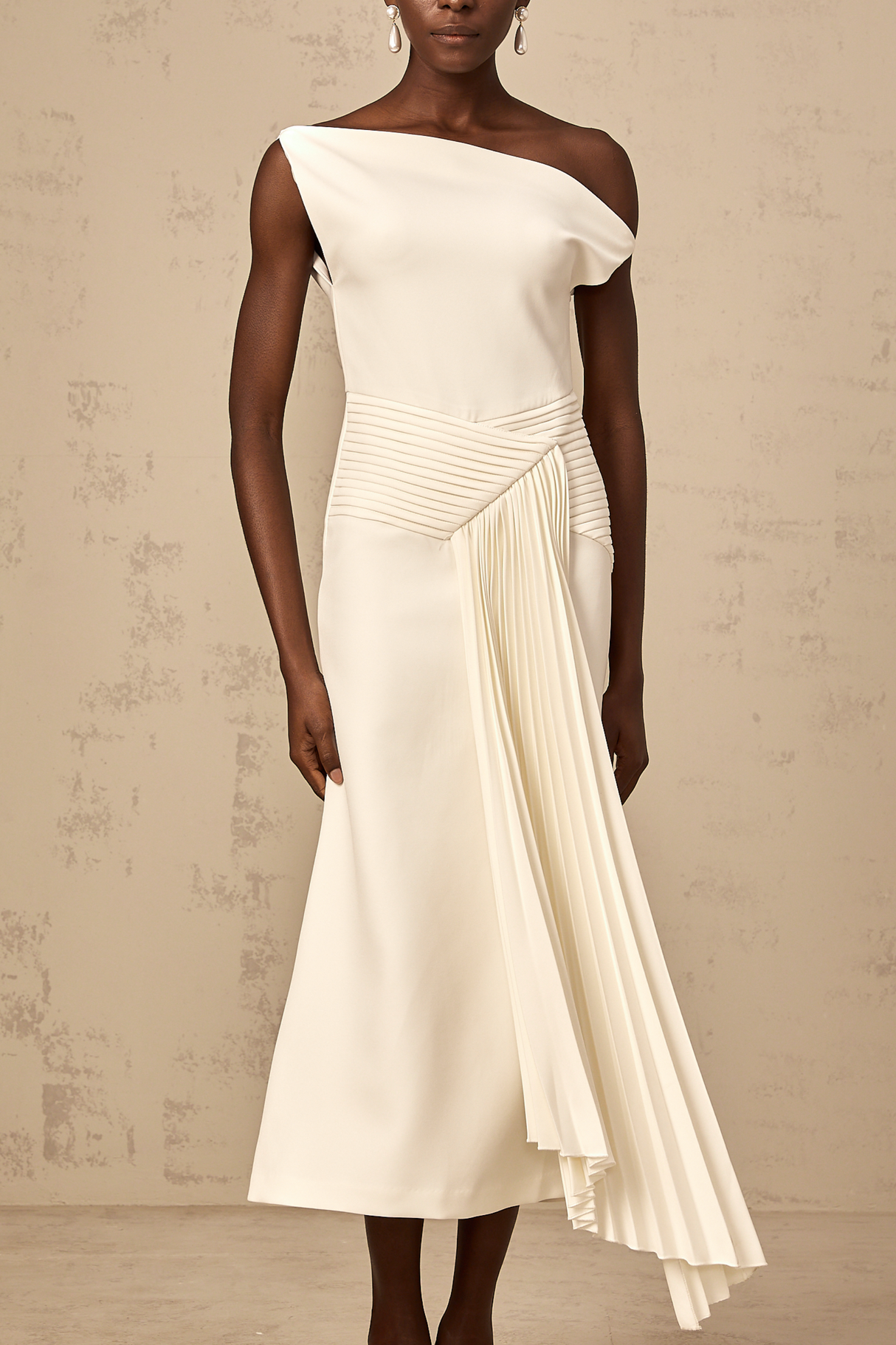 Aurohaya Laurine asymmetrical draped midi dress in White