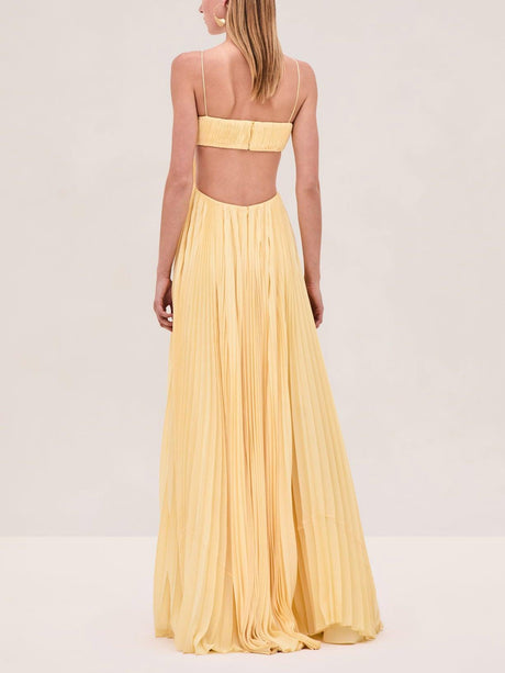 Aurohaya Elegant Pleated Cutout Flowy Party Maxi Dress