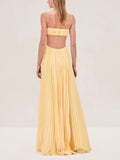 Elegant Pleated Cutout Flowy Party Maxi Dress