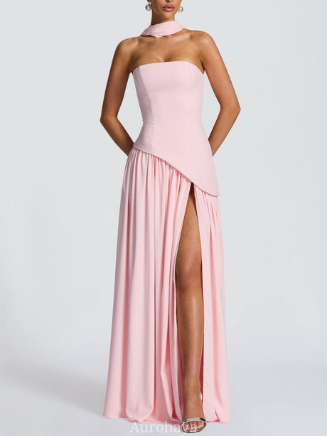 Aurohaya Solène Asymmetrical Maxi Gown Pink