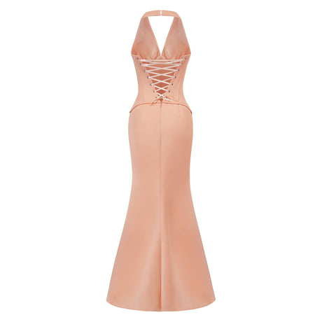 Aurohaya Aurélie Orange Halterneck Mermaid Maxi Dress