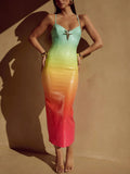 Exquisite Ombre Ocean Sequin Midi Dress