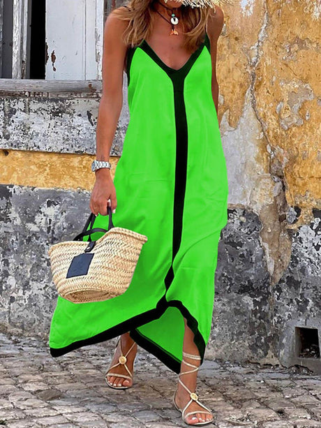 Aurohaya Colorblock Suspender Midi Dress Green