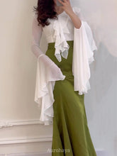 Ruffle Bell-Sleeve Tie-Front Slim-Fit Maxi Dress