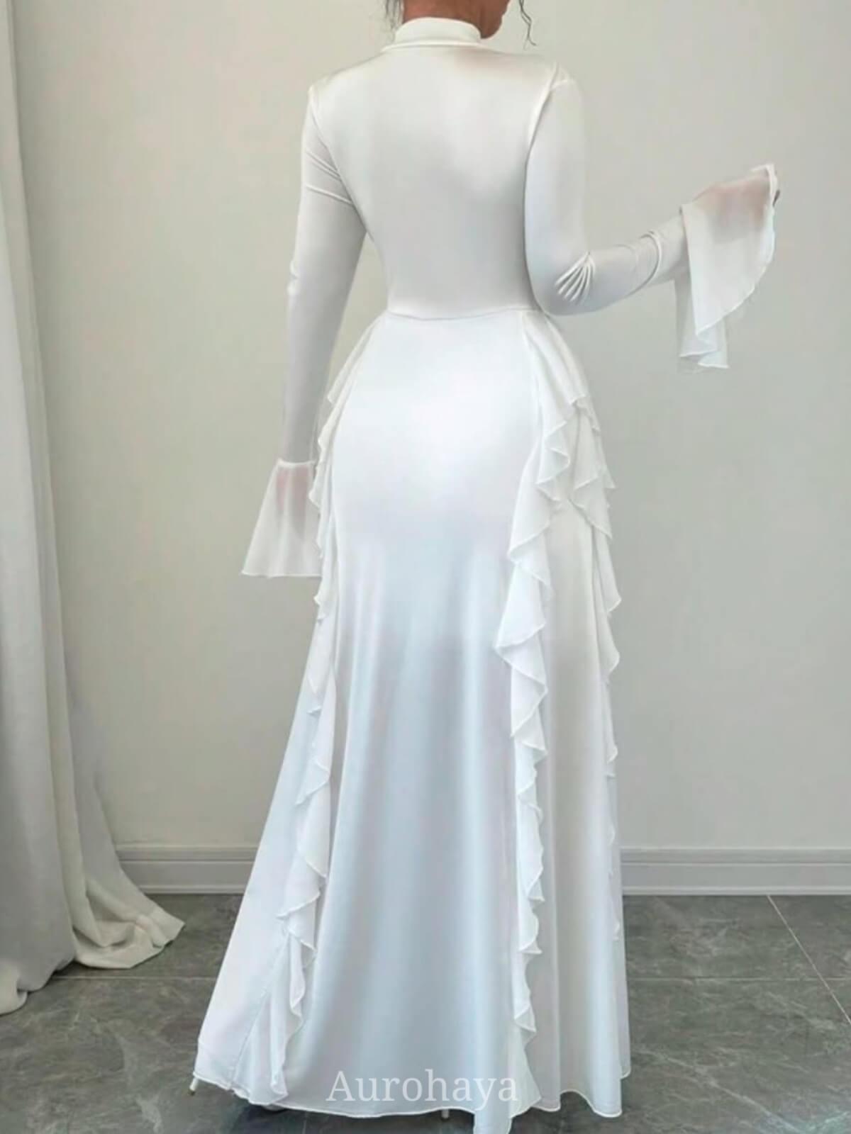 Aurohaya High-Collar Ruffle Splicing Flare-Sleeve Maxi Dress