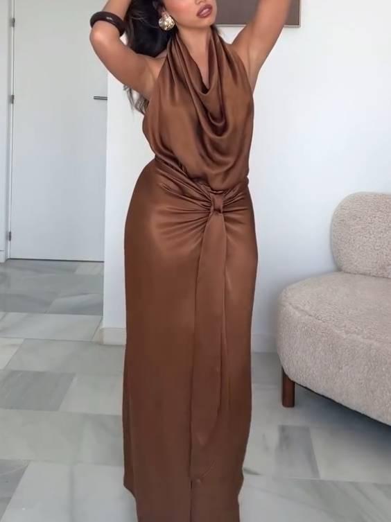 Aurohaya Swing Collar Slit Dress