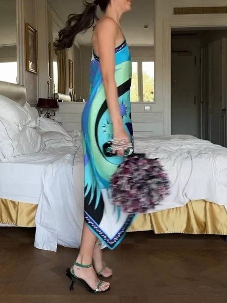 Aurohaya One-shoulder Irregular Print Dress