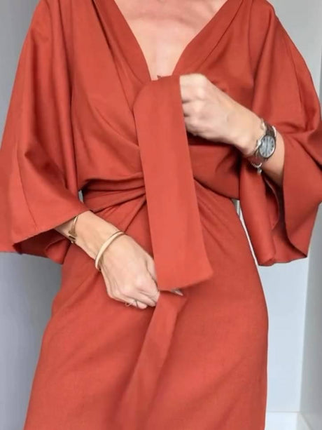 Aurohaya Bat Sleeve Lace-Up Dress