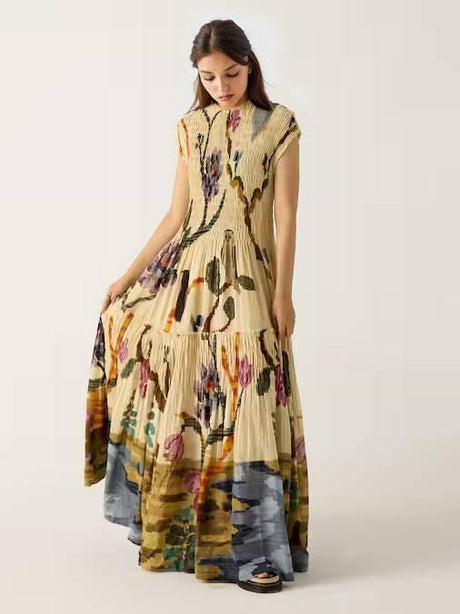 Aurohaya Pleated Print Maxi Dress