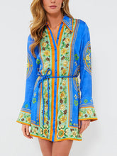 Aurohaya Exquisite And Gorgeous Mosaic Tile Mini Dress Blue