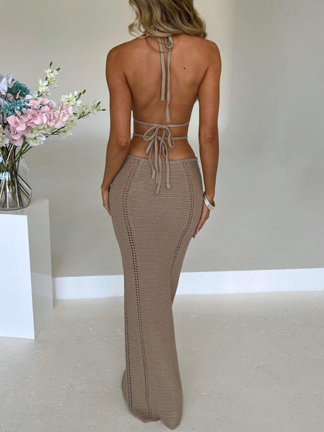 Aurohaya Sexy Backless Wrap Chest Midi Dress