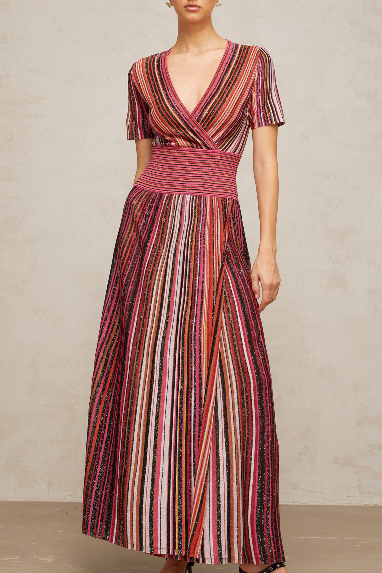 Aurohaya Quirine multicolor metallic knit maxi dress