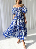 Unique Floral Print Patchwork Up Pleated Maxi Dress