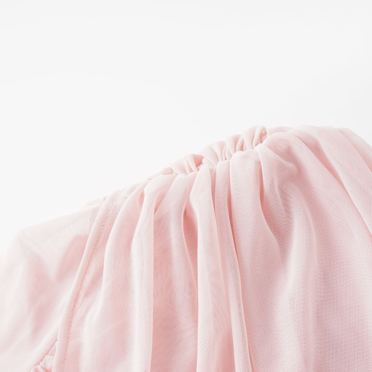 Aurohaya Garance Pink Asymmetrical Ruched Mesh Maxi Dress