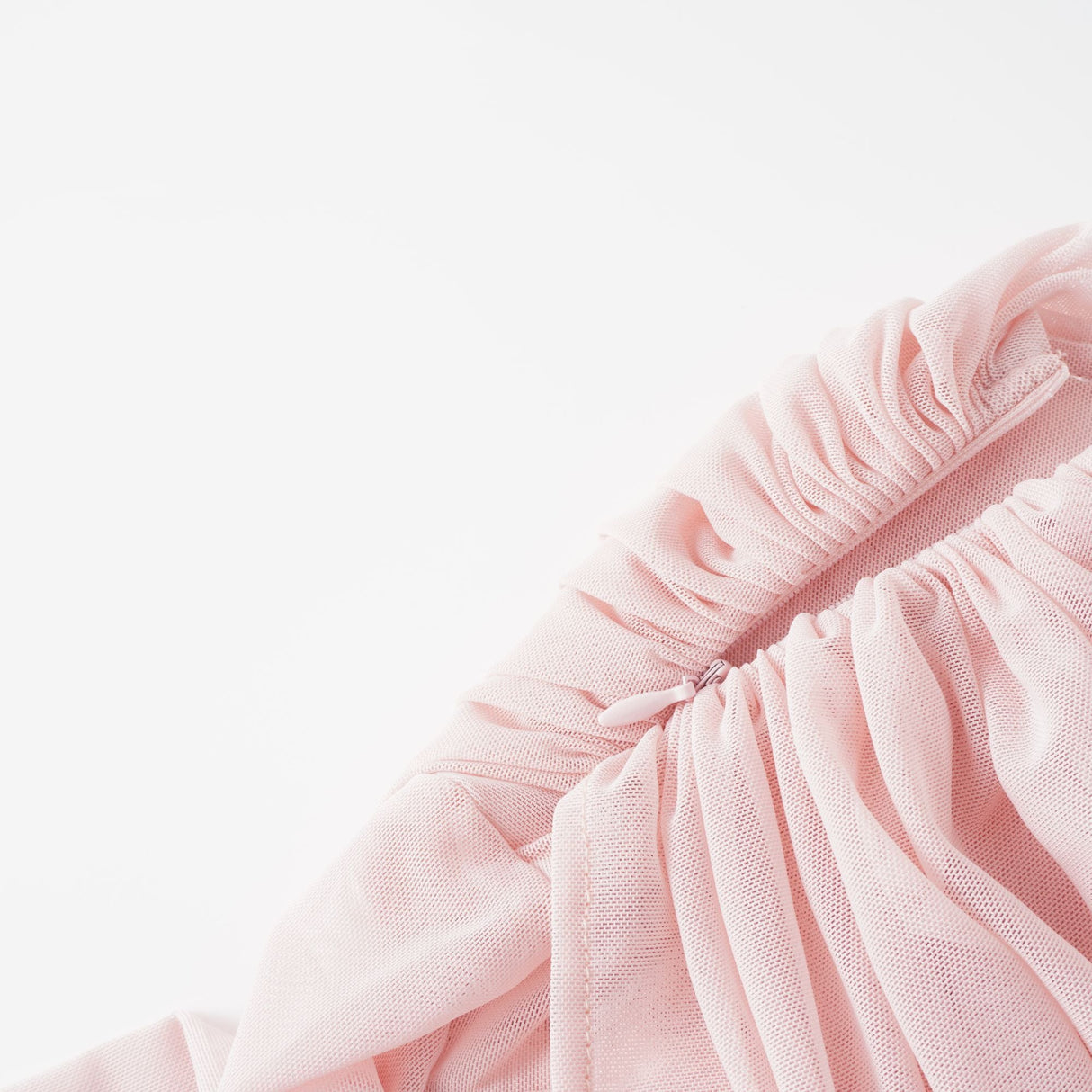 Aurohaya Garance Pink Asymmetrical Ruched Mesh Maxi Dress