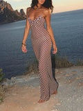 Aurohaya Striped Sexy Slim-Fitting Strappy Chest-Length Floor-Length Dress