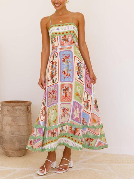 Aurohaya Unique Painted Print Sleeveless Lace Maxi Dress