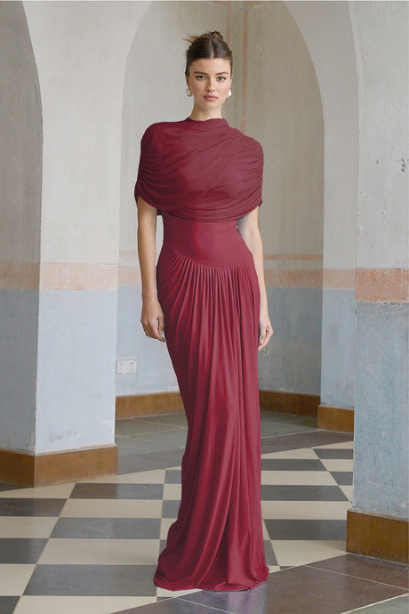 Aurohaya Catherine asymmetrical pleated maxi dress in Red