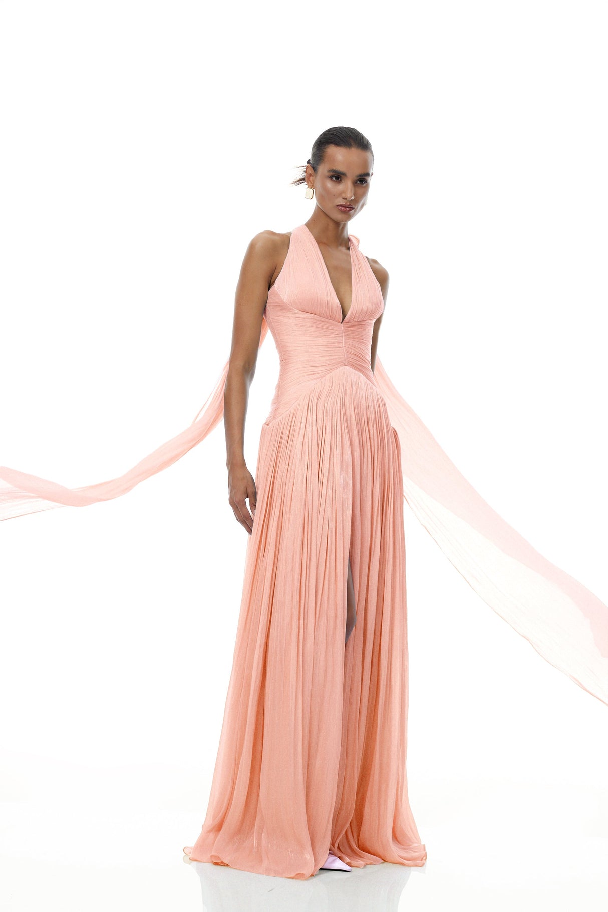 Aurohaya Térébenthine Pink Glossy Gathered Maxi Dress