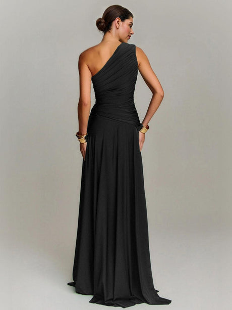 Aurohaya Elegant Draped One Shoulder Cocktail Maxi Dress