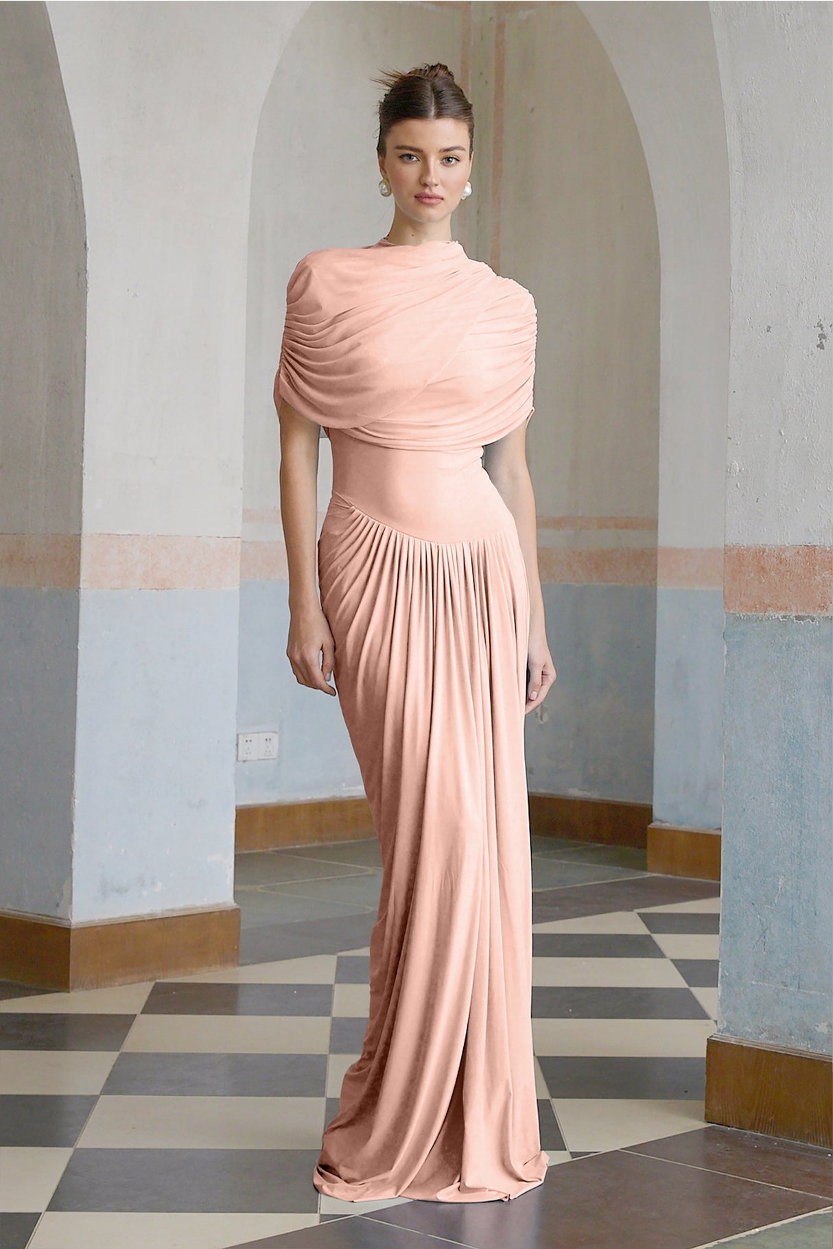 Aurohaya Catherine asymmetrical pleated maxi dress in Pink