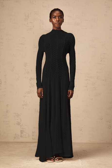 Aurohaya Athena wavy-pattern lace maxi dress in Black