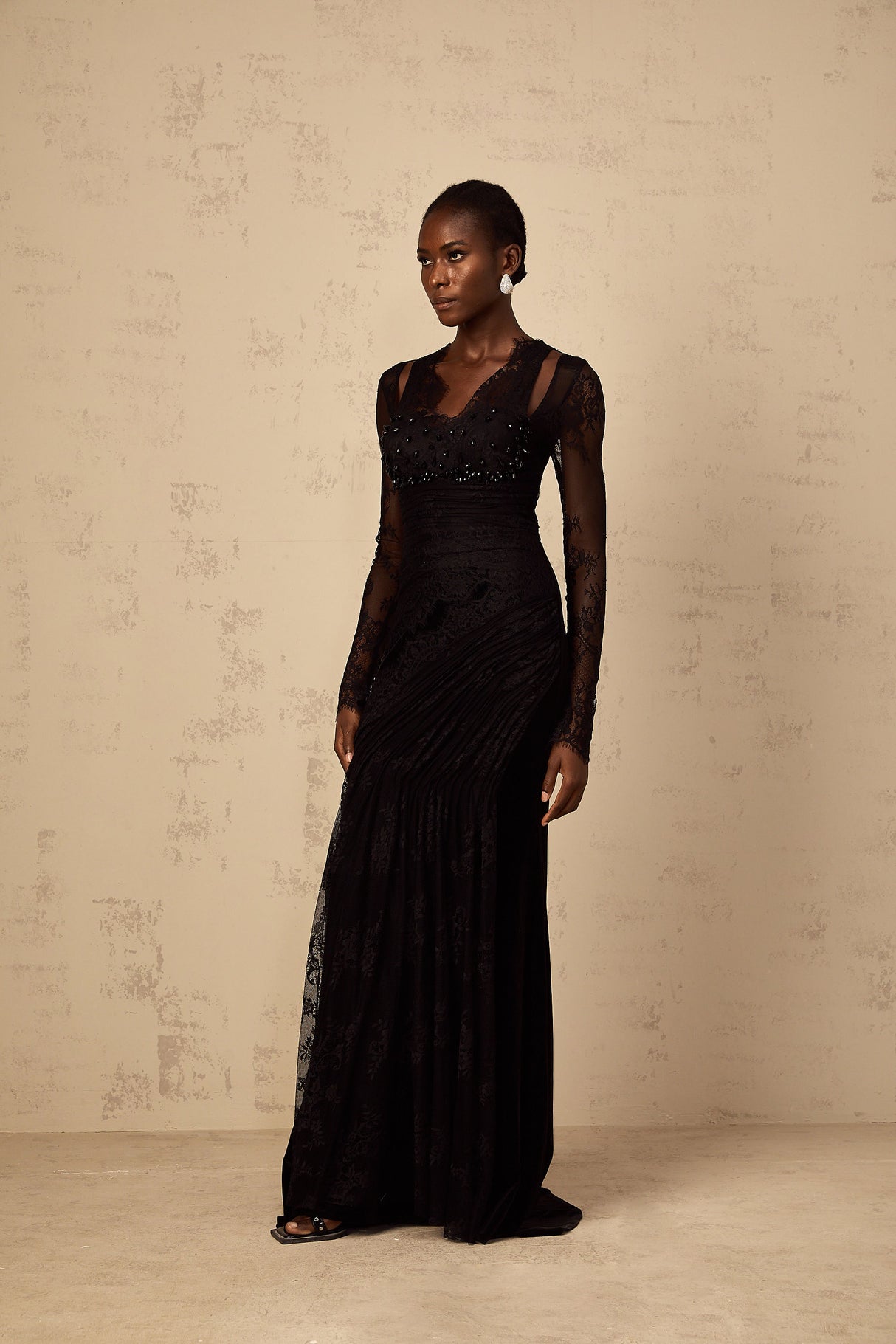 Aurohaya Ursula black floral-lace mermaid maxi dress