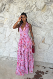 Aurohaya Caresse Halter Ruffle Maxi Dress Pink