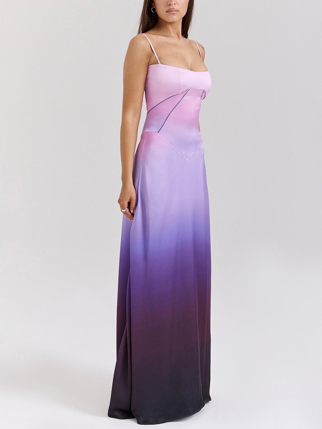 Aurohaya Unique Ombre Print Lace-Up Maxi Dress