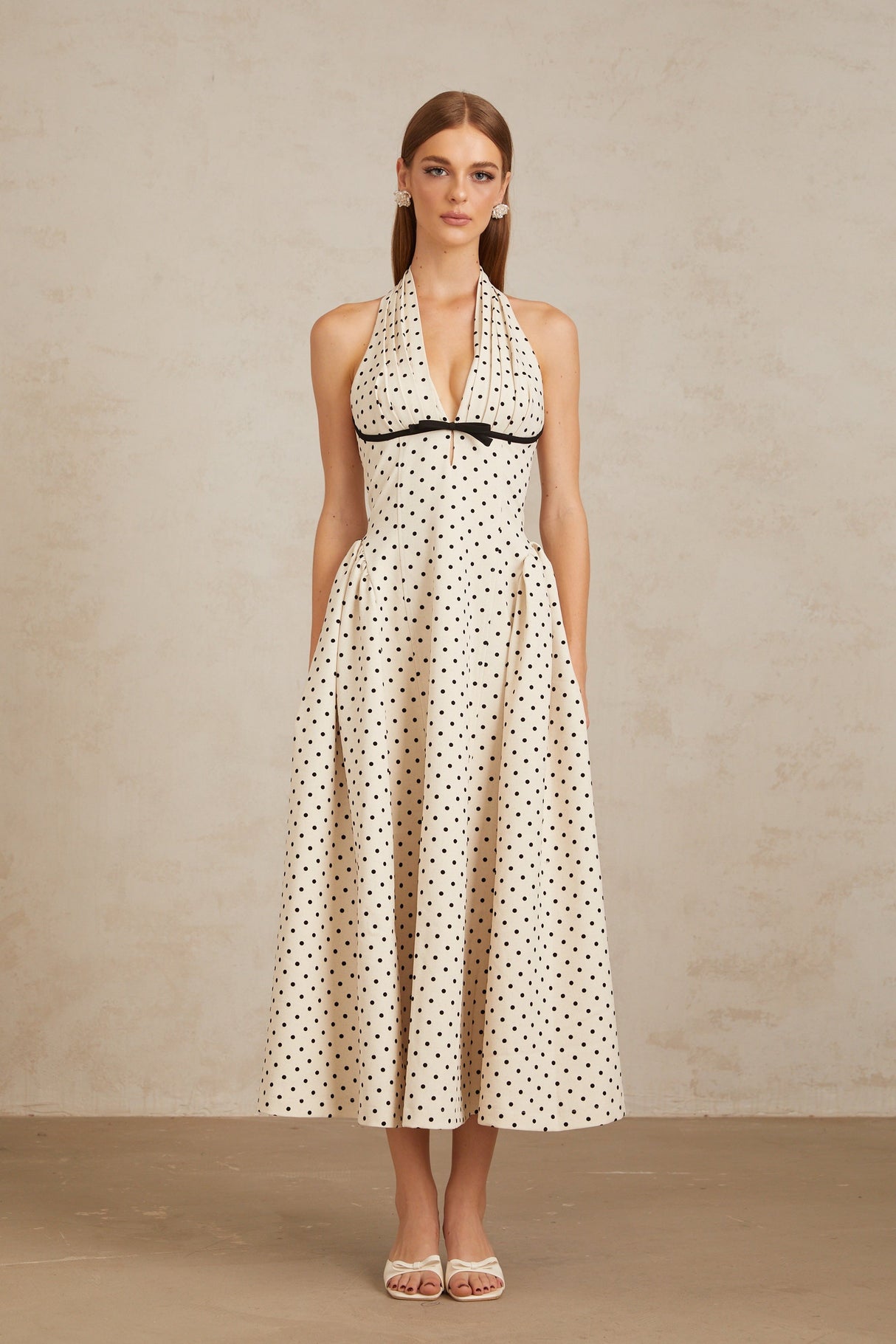 Aurohaya Gitane White Polka Dot Midi Dress